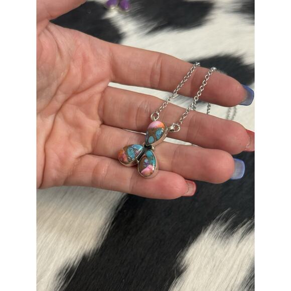 Native American Southwest Sterling Silver 3 Stone Purple Ice Dahlia Bar Necklace - Picture 10 of 11